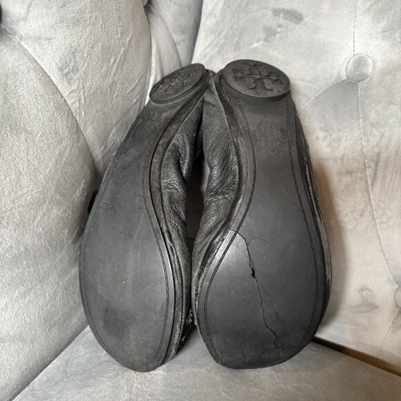 Tory Burch Eddie Bow Ballet Flats Black Leather Crystal – Women’s - Picture 3 of 5